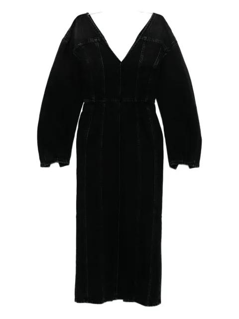 V-neck puff-sleeve midi dress by HAIKURE