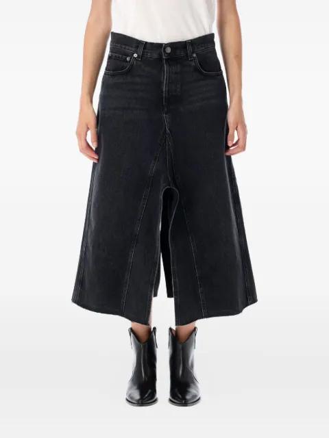 denim asymmetric midi skirt by HAIKURE