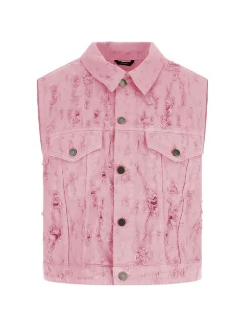 fringed chest-pocket denim vest by HAIKURE