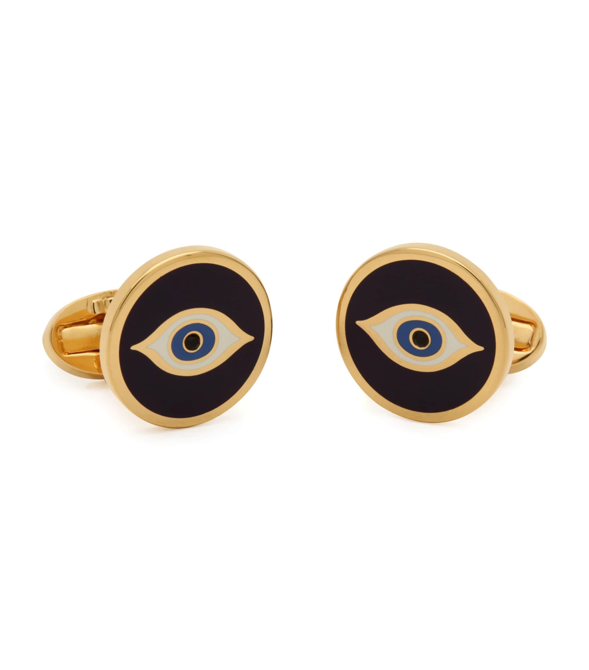 Gold and Enamel Evil Eye Cufflinks by HALCYON DAYS