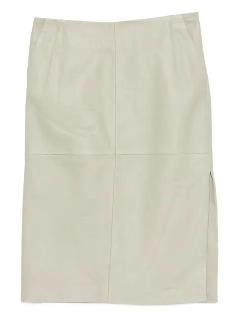 panelled leather skirt by HALFBOY