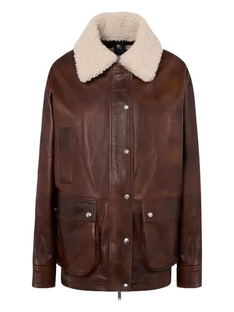 shearling-collar leather jacket by HALFBOY