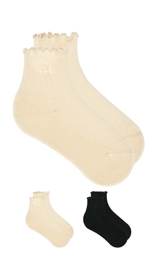 Halfdays 2 Pack Ruffle Sock in Beige,Black by HALFDAYS
