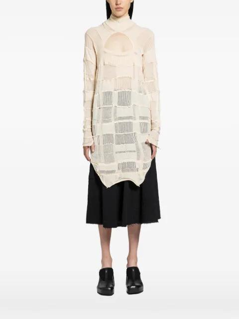 checked cutout turtleneck sweater by HALOS