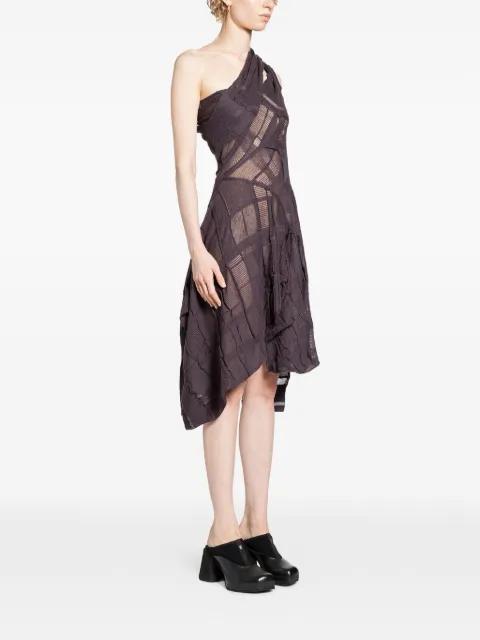 checked one-shoulder dress by HALOS