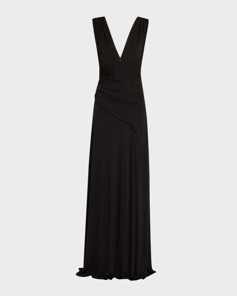Alessia Plunging Draped Matte Jersey Gown by HALSTON