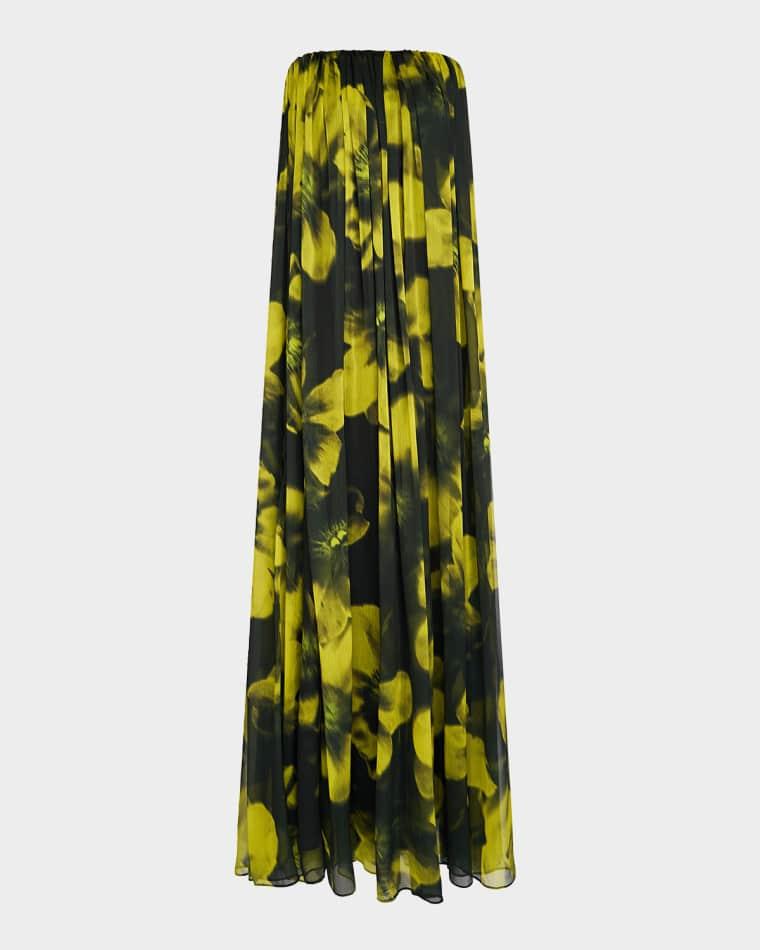 Claudette Strapless Floral-Print Trapeze Gown by HALSTON