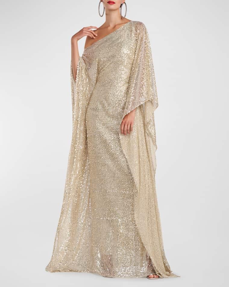 Dee Draped One-Shoulder Sequin Gown by HALSTON Dee Draped One-Shoulder Sequin Gown by HALSTON