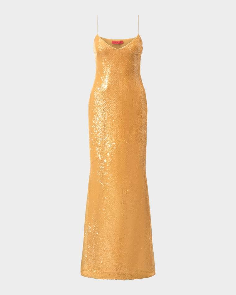 Glora Sequined V-Neck Gown by HALSTON
