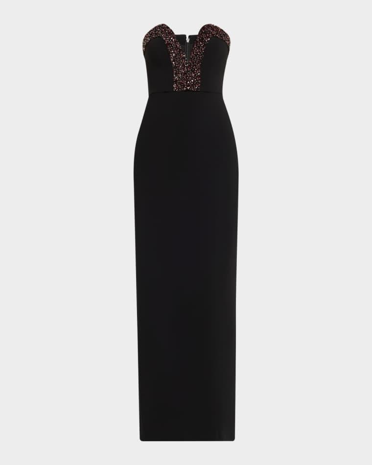Ila Bead-Trim Plunging Column Gown by HALSTON