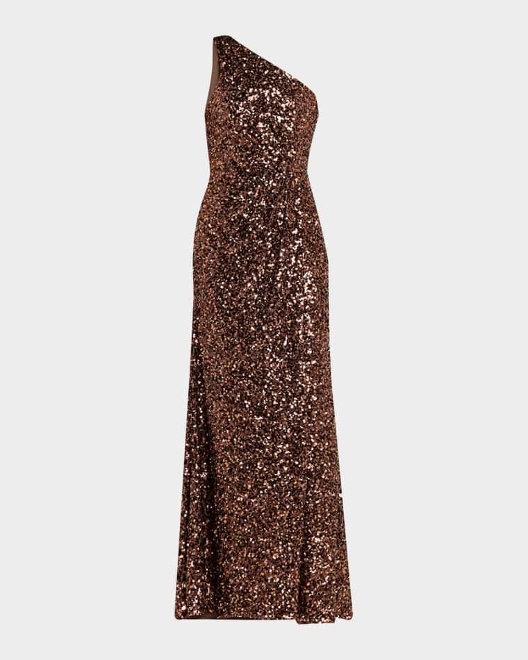 Lexi One-Shoulder Sequin Gown by HALSTON