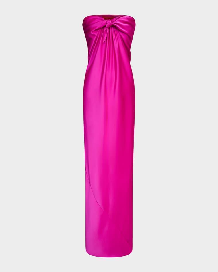 Lisette Strapless Front-Knot Satin Gown by HALSTON