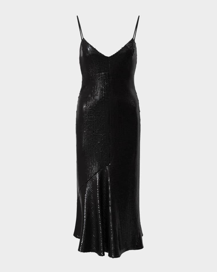 Lucia Backless Bias-Cut Sequin Midi Dress by HALSTON