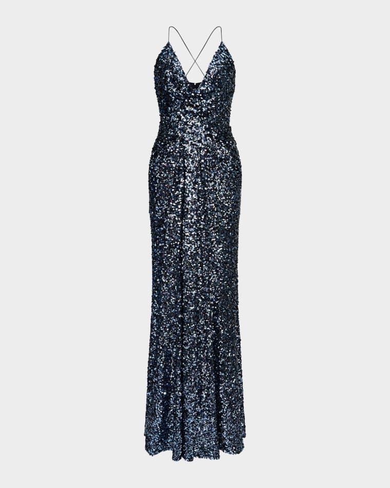 Manon Deep V-Neck Sequin Gown by HALSTON