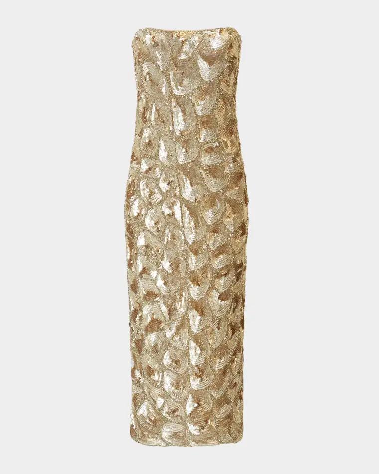 Sigrid Strapless Sequin Midi Dress by HALSTON