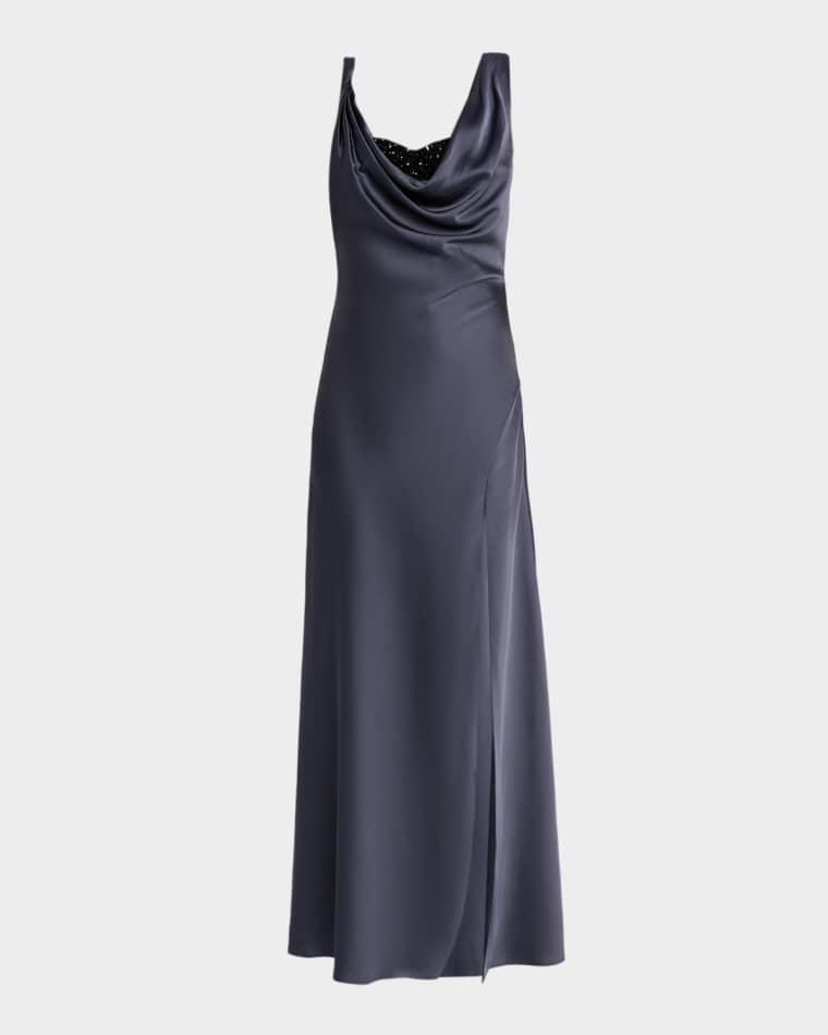 Trina Beaded Cowl-Neck Draped Gown by HALSTON