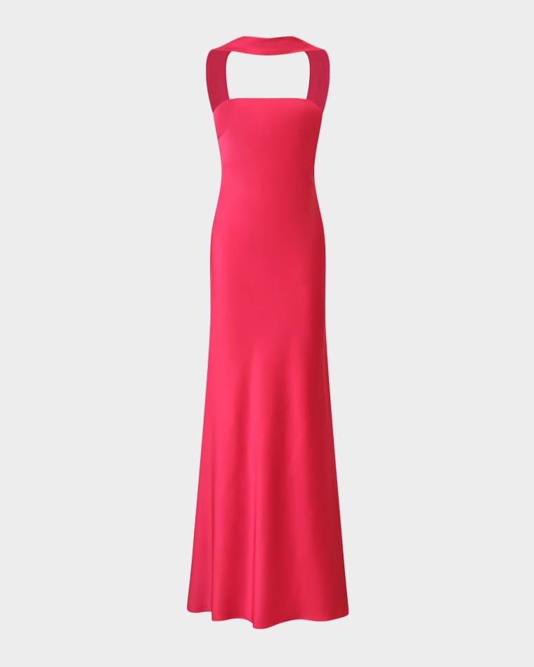 Vali Open-Back Crepe Back Satin Gown by HALSTON