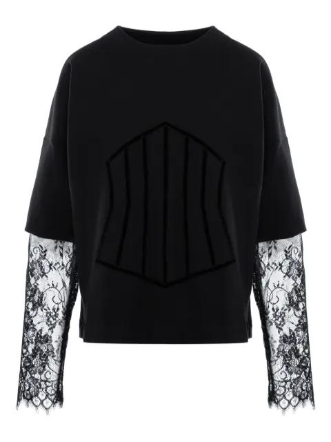 Venice lace-sleeve panelled top by HAMZA