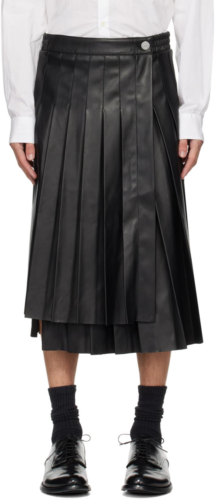 Black Pleated Faux-Leather Skirt by HAN KJOBENHAVN