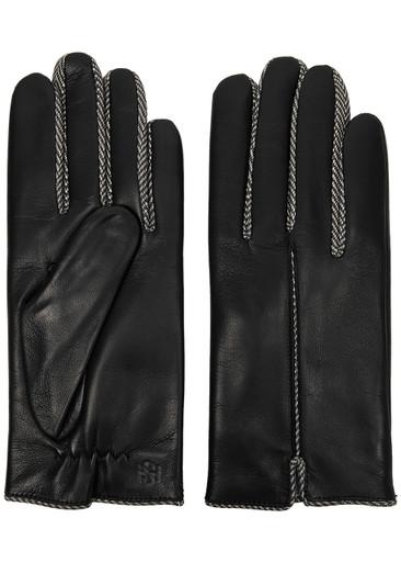 Herringbone-trimmed leather gloves by HANDSOME STOCKHOLM