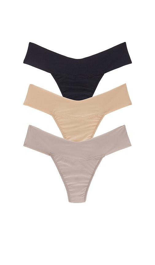 Hanky Panky Breathe Natural Rise Thong 3 Packs in Neutral by HANKY PANKY