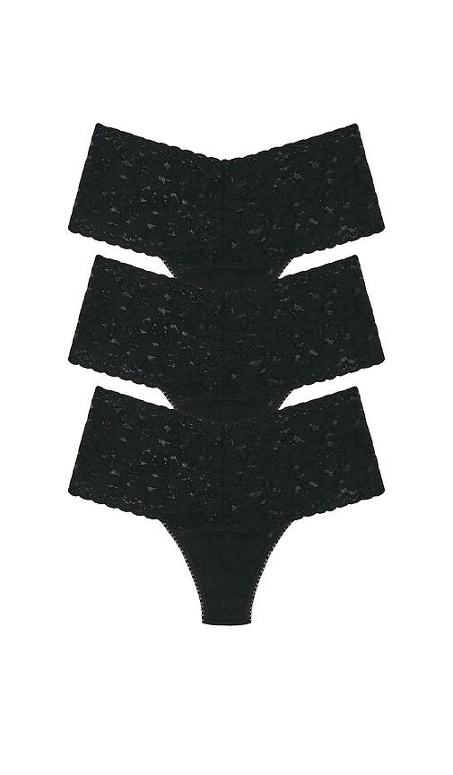 Hanky Panky Retro Lace Retro Thong 3 Packs in Black by HANKY PANKY