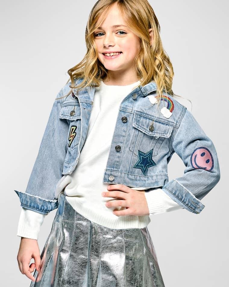 Girl's Cropped Patchwork Denim Jacket, Size 4-6 by HANNAH BANANA