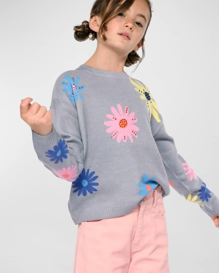 Girl's Embellished Graphic Flower-Print Sweater, Size 7-14 by HANNAH BANANA