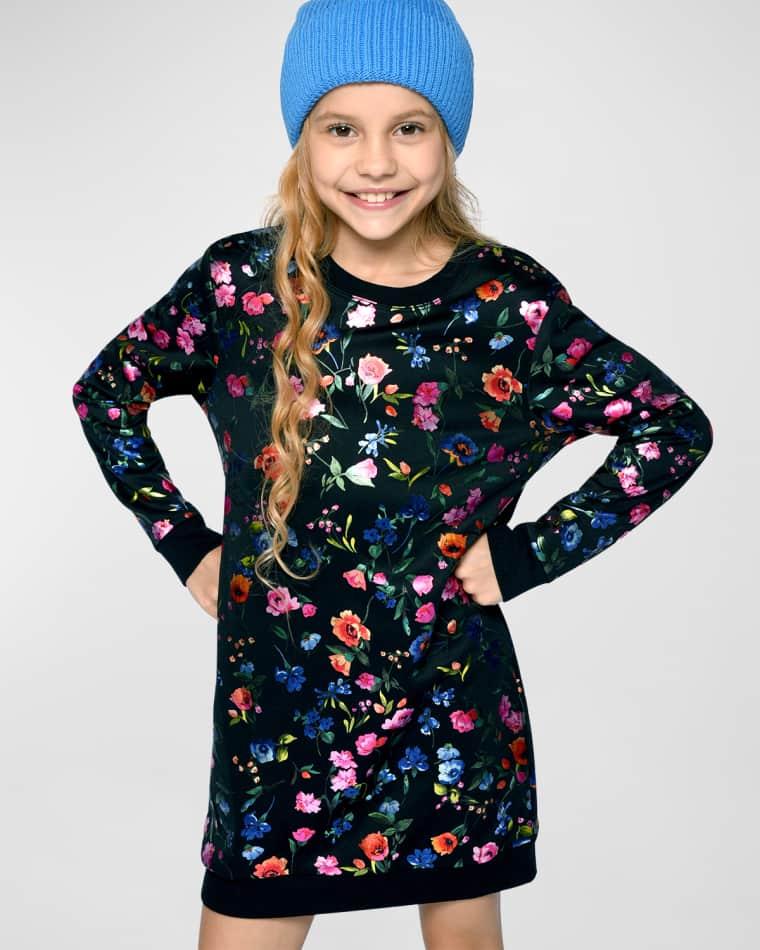 Girl's Floral-Print Sweater Dress, Size 7-14 by HANNAH BANANA