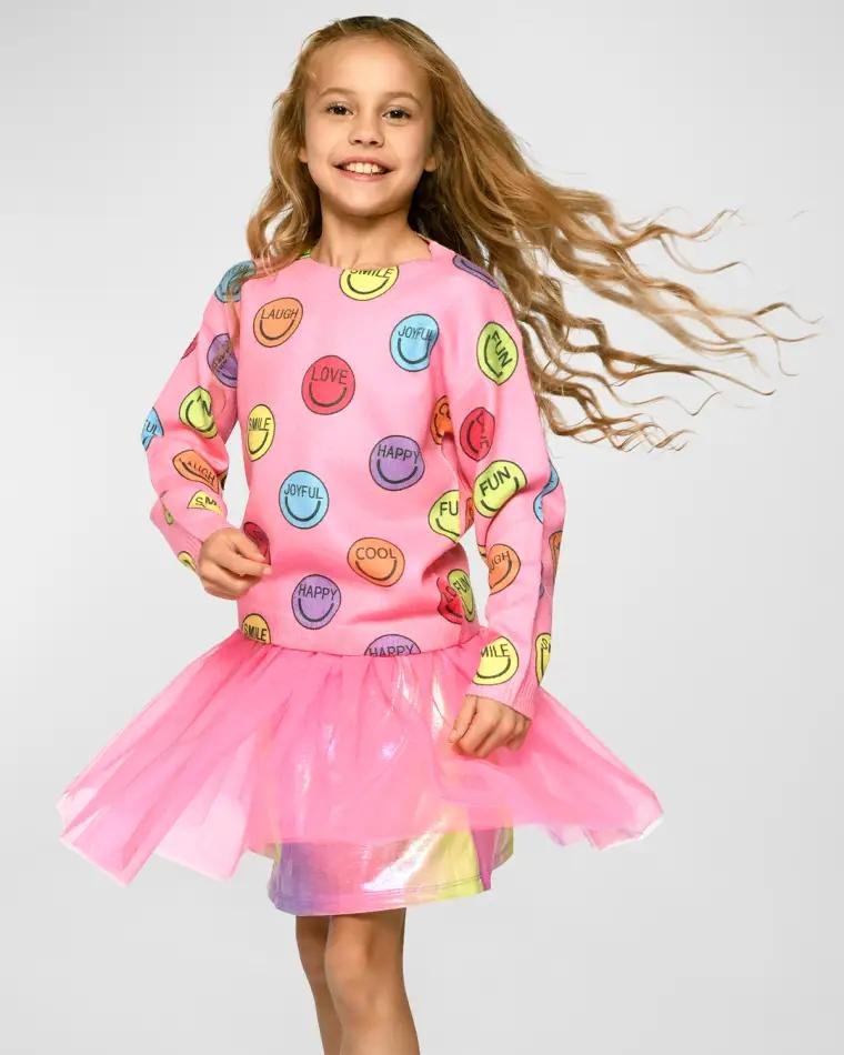Girl's Happy Face Graphic Sweater, Size 7-10 by HANNAH BANANA