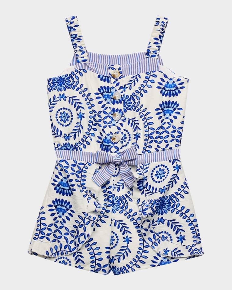 Girl's Mosaic-Print Romper, Size 4-14 by HANNAH BANANA