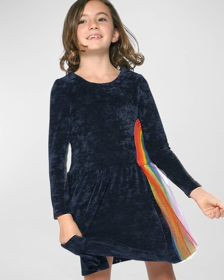 Girl's Rainbow Tulle Velour Dress, Size 7-14 by HANNAH BANANA