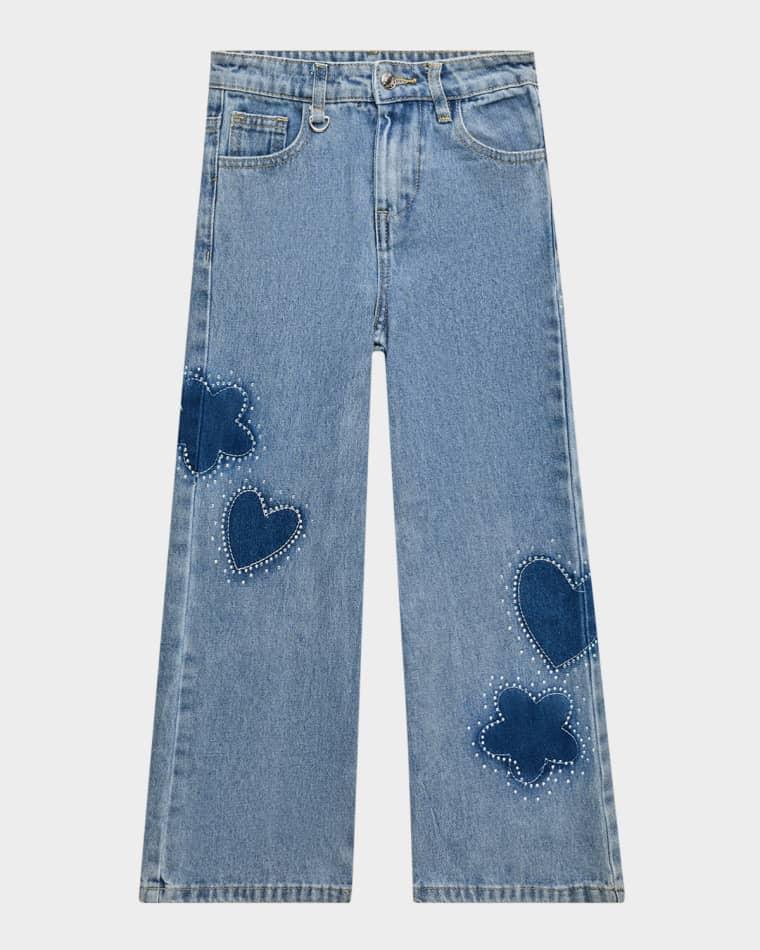 Girl's Rhinestone Wide-Leg Denim Jeans, Size 7-14 by HANNAH BANANA