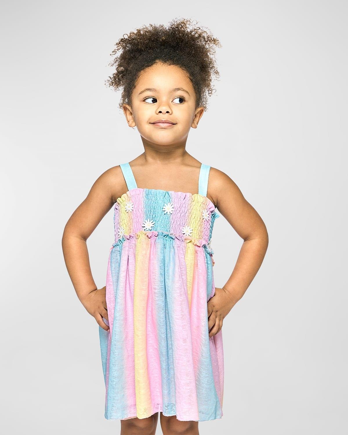 Girl's Smocked Daisy Applique Rainbow Dress, Size 7-10 by HANNAH BANANA ...