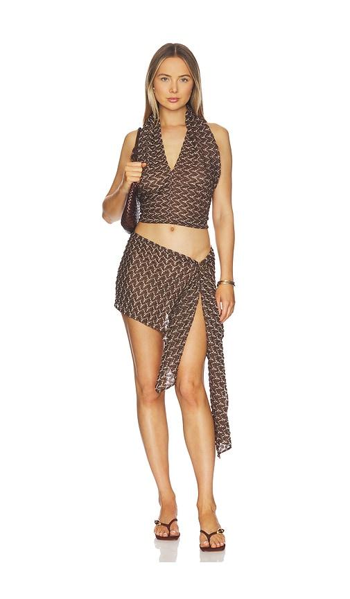 HANNE BLOCH Knit Scarf Top And Skirt Set in Brown by HANNE BLOCH