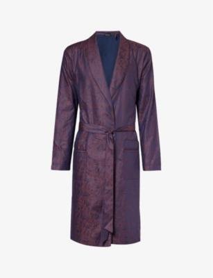 Abstract-pattern tie-belt cotton robe by HANRO
