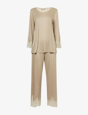 Lace-Trim Round-Neck Jersey Pajamas by HANRO