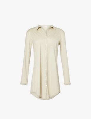 Long-sleeve collar cotton-jersey nightdress by HANRO