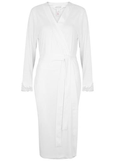 Michelle lace-trimmed cotton robe by HANRO