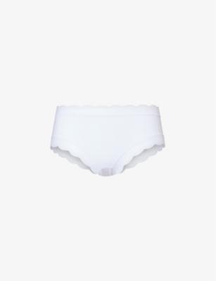 Mid-rise lace-trim stretch-cotton briefs by HANRO