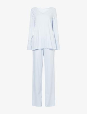 Satin-Trims Long-Sleeves Cotton-Jersey Pyjama Set by HANRO