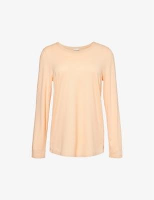 Scoop-neck long-sleeve cotton-blend top by HANRO