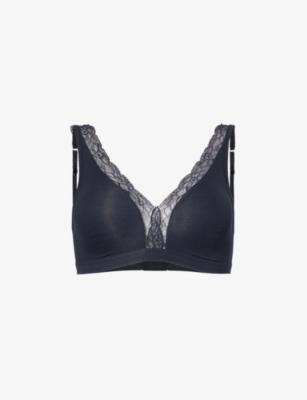 Triangle-cup lace-trim stretch-cotton bra by HANRO