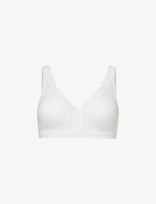 Triangle-cup lace-trim stretch-cotton bra by HANRO