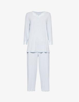 V-neck cropped-leg stretch-woven pyjama set by HANRO