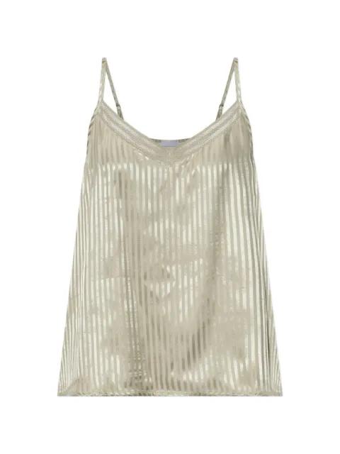 striped lace-trim V-neck top by HANRO