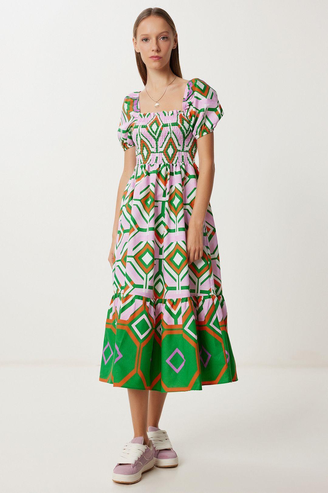 Batik Print Midi Dress with Ruffle Detail by HAPPINESS ISTANBUL