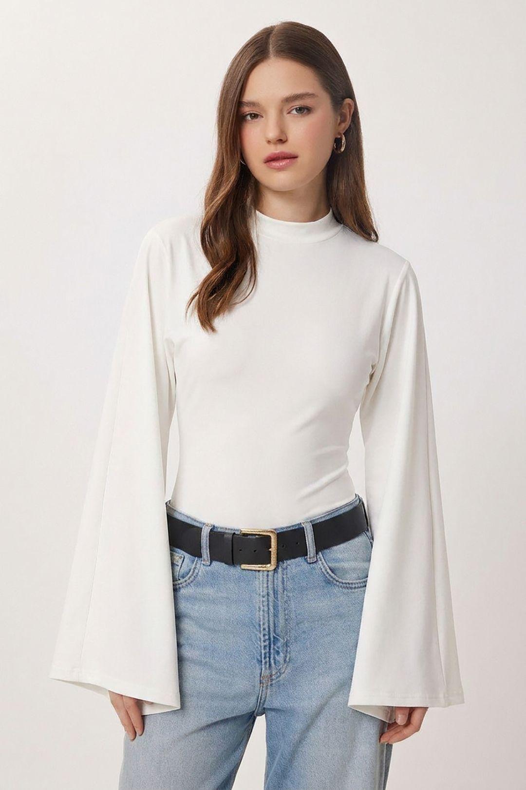 Crew Neck Long Sleeve Blouse by HAPPINESS ISTANBUL