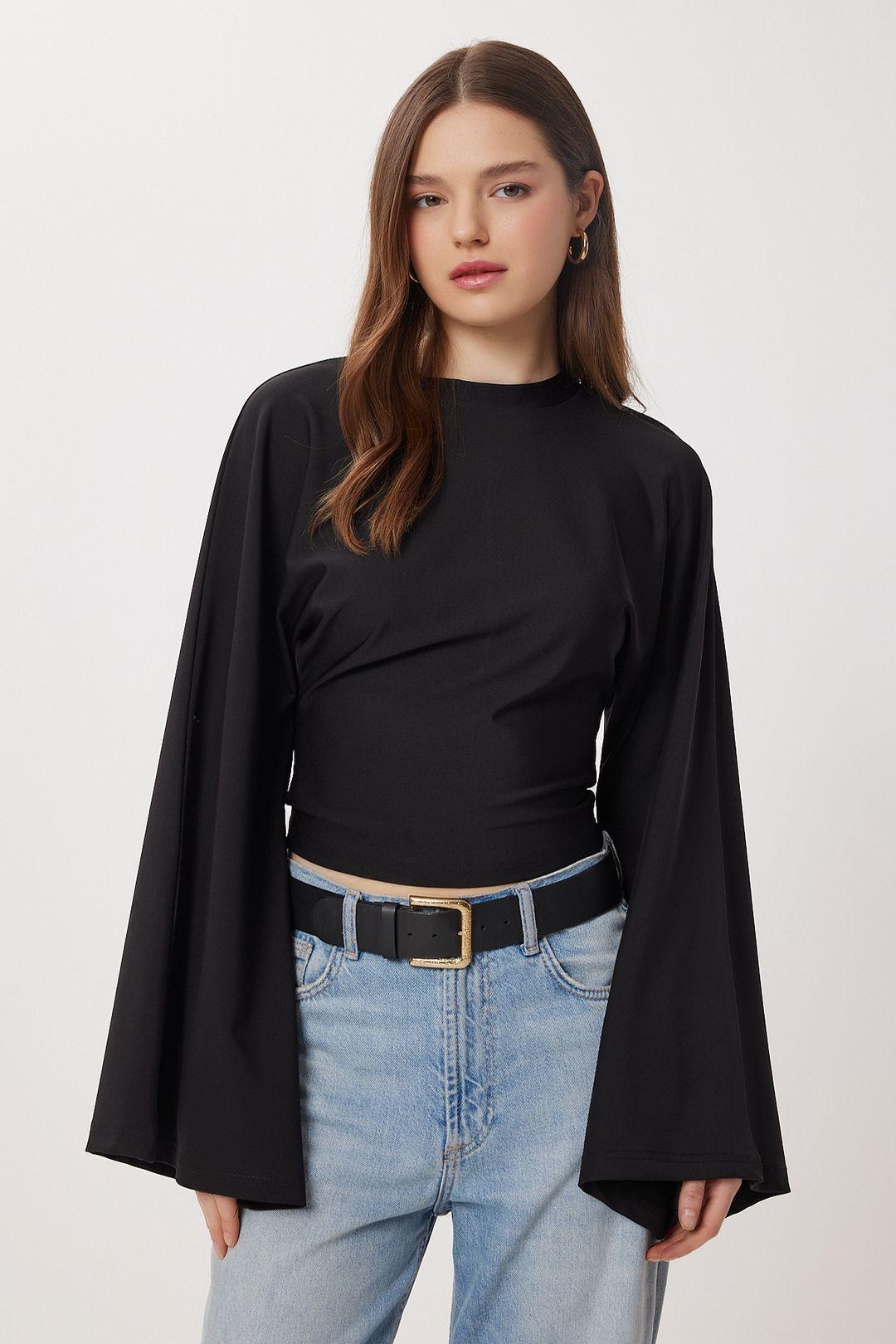 Crew Neck Long Sleeve Blouse by HAPPINESS ISTANBUL