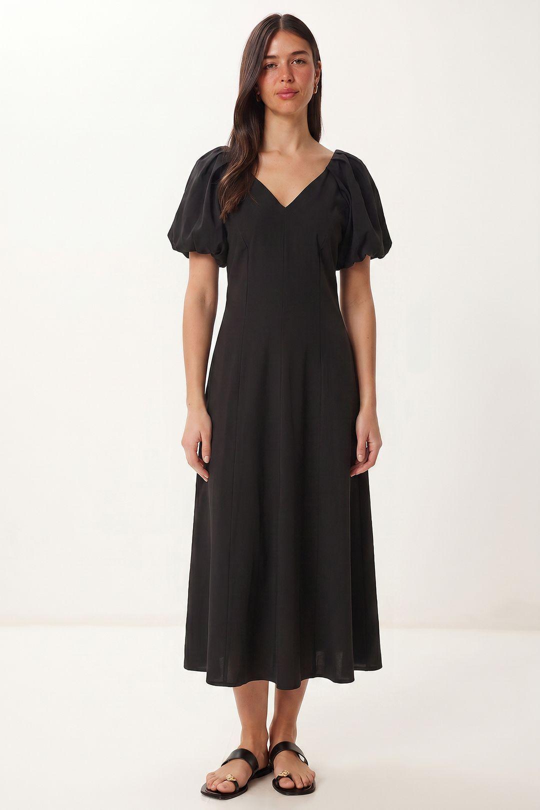 Women's A-line Midi Dress With V-neck by HAPPINESS ISTANBUL